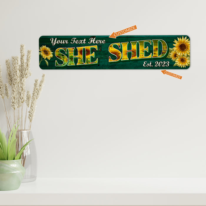 Custom She Shed Sign Sunflower Green