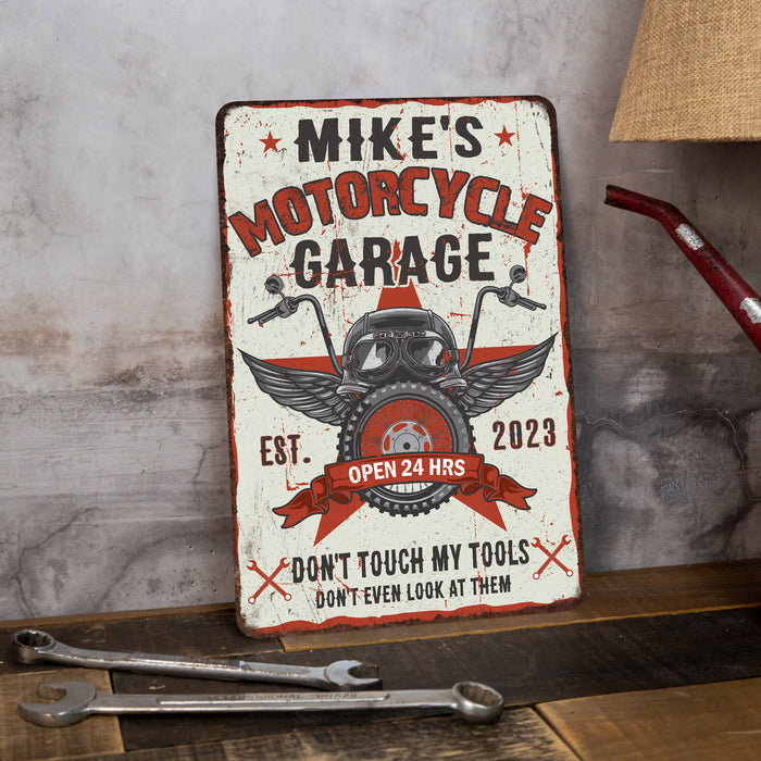 Garage Sign Custom Name Motorcycle Man Cave Gift for Men Metal Sign Auto Workshop Mechanic Classic Car