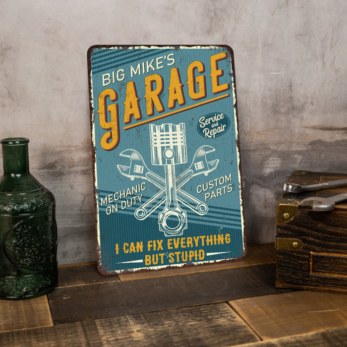 Garage Sign Custom Name Man Cave Gift for Men Metal Sign Workshop Mechanic Classic Car