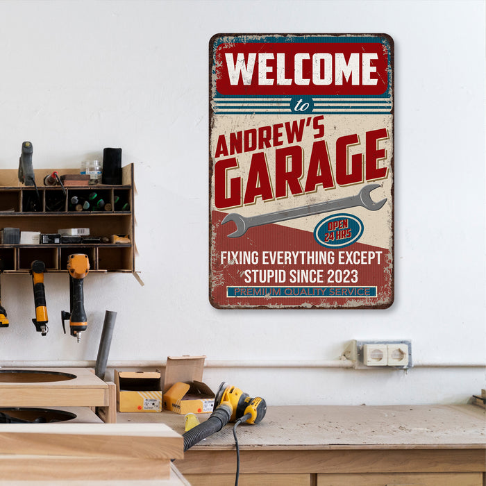 Garage Sign Custom Name Man Cave Gift for Men Workshop Mechanic Metal Sign