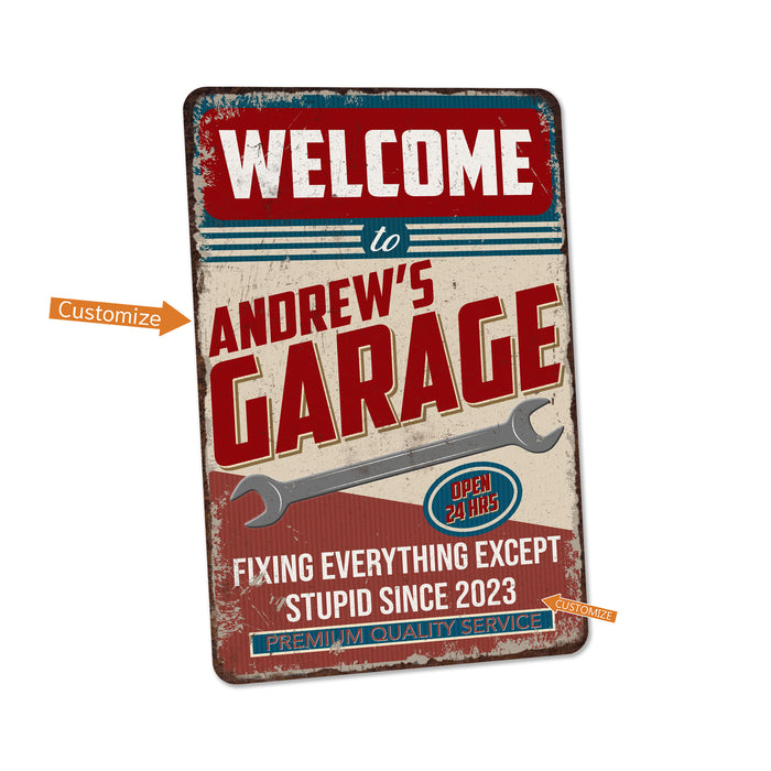 Garage Sign Custom Name Man Cave Gift for Men Workshop Mechanic Metal Sign