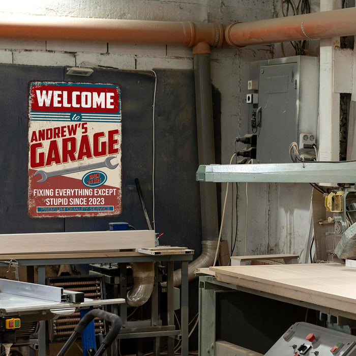 Garage Sign Custom Name Man Cave Gift for Men Workshop Mechanic Metal Sign