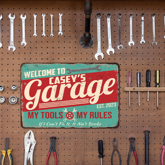 Garage Sign Custom Name Man Cave Gift for Men Workshop Mechanic Metal Sign