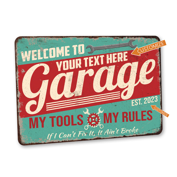 Garage Sign Custom Name Man Cave Gift for Men Workshop Mechanic Metal Sign