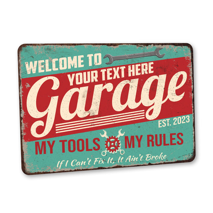 Garage Sign Custom Name Man Cave Gift for Men Workshop Mechanic Metal Sign