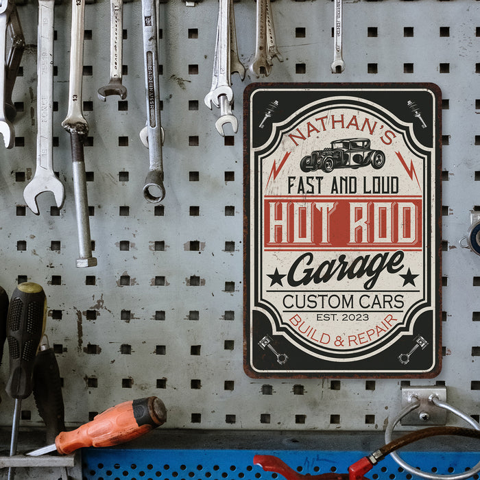 Garage Sign Custom Name Man Cave Gift for Men Workshop Mechanic Metal Sign