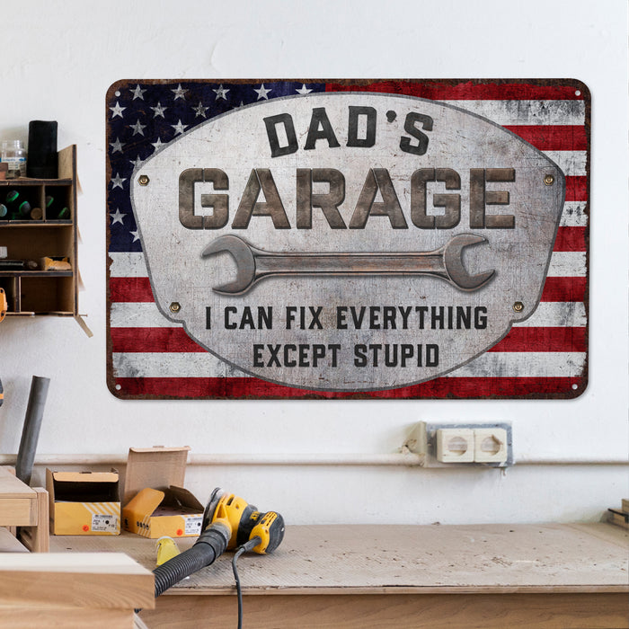 Custom Garage Sign Wrench Man Cave Gift for Men Metal American Flag
