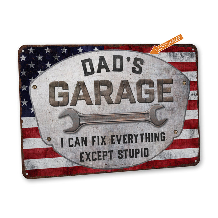 Custom Garage Sign Wrench Man Cave Gift for Men Metal American Flag