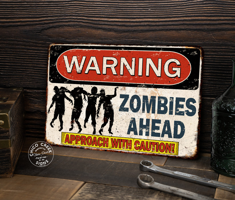 Warning Zombies Ahead Sign Approach With Caution Halloween Spooky 108122001068
