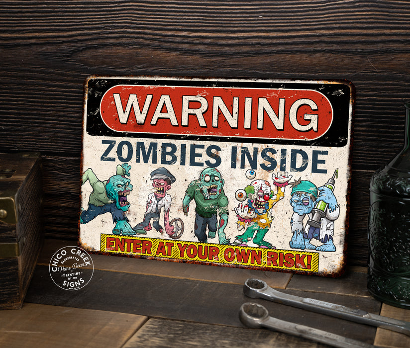 Warning Zombies Inside Sign Enter at Your Own Risk Halloween Spooky 108122001074