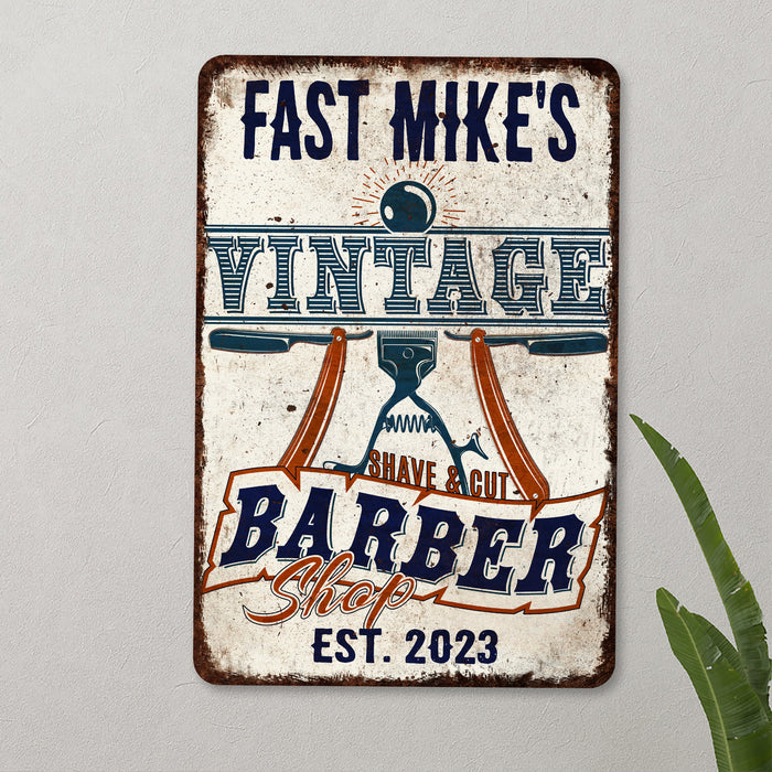 Personalized Barber Shop Sign Barber Pole Haircut Cut & Shaved Razor Scissor Salon 108122002054