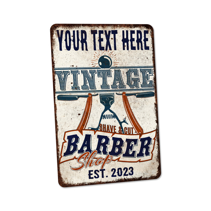 Personalized Barber Shop Sign Barber Pole Haircut Cut & Shaved Razor Scissor Salon 108122002054