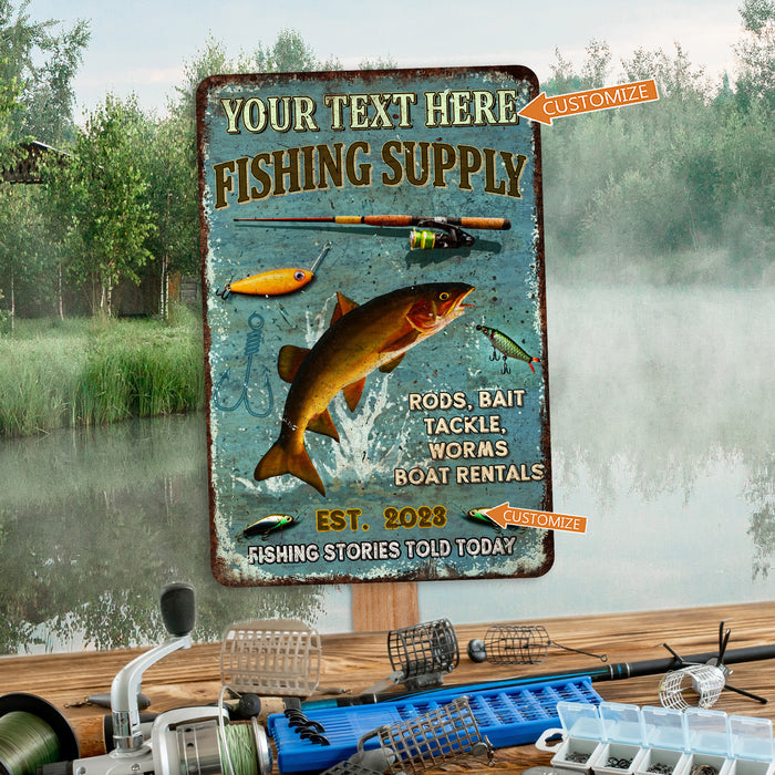 Personalized Fishing Supply Sign Bait Tackle Man Cave Decor Bass Trout 108122002066