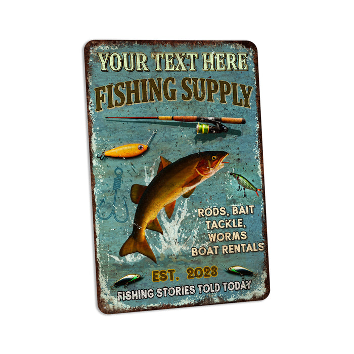 Personalized Fishing Supply Sign Bait Tackle Man Cave Decor Bass Trout 108122002066