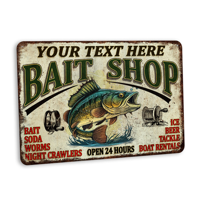 Custom Bait Shop Sign Fishing Decor Gift Tackle Lures Man Cave Hunting Rod Reel