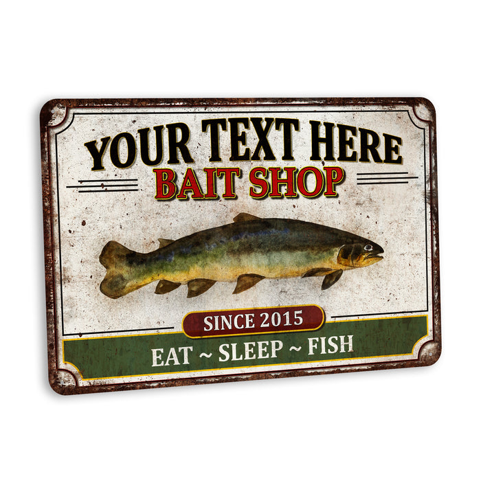 Personalized Bait Shop Sign Fishing Decor Gift Tackle Lures Man Cave Hunting Rod Reel 108122002071