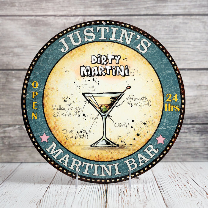 Personalized Martini Bar 14" Round Metal Sign Kitchen Wall Decor 100140001001