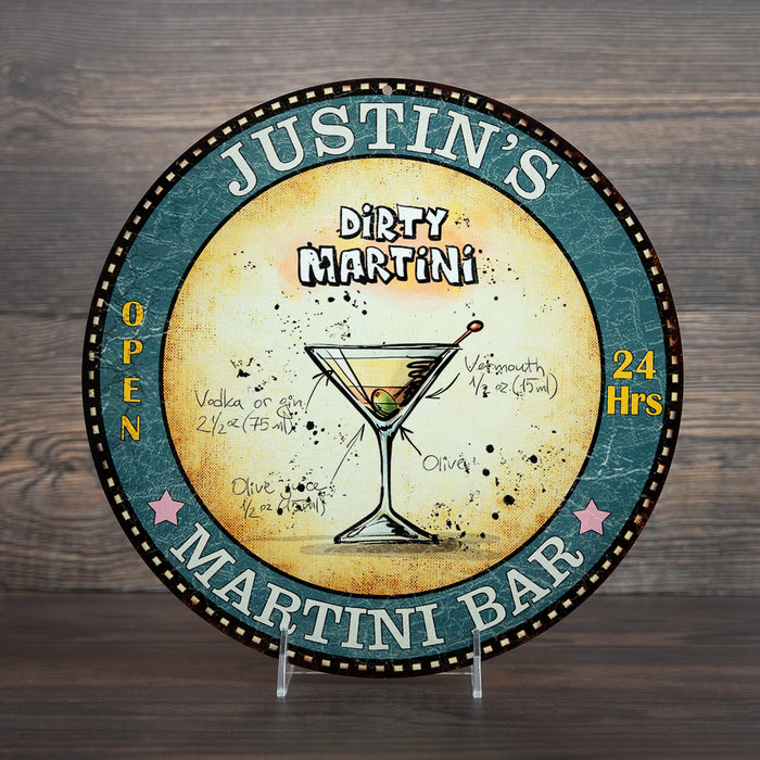 Personalized Martini Bar 14" Round Metal Sign Kitchen Wall Decor 100140001001