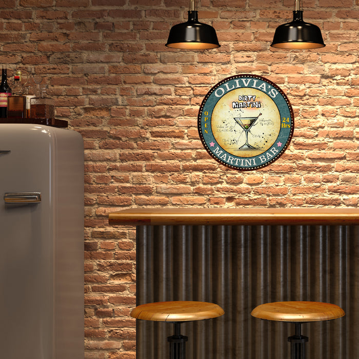 Personalized Martini Bar 14" Round Metal Sign Kitchen Wall Decor 100140001001
