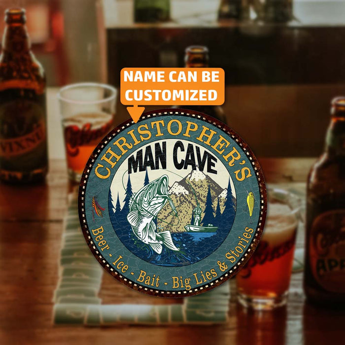Personalized Man Cave Fishing 14" Round Metal Sign Garage Wall Decor 100140004001
