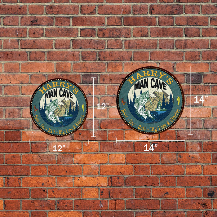 Personalized Man Cave Fishing 14" Round Metal Sign Garage Wall Decor 100140004001