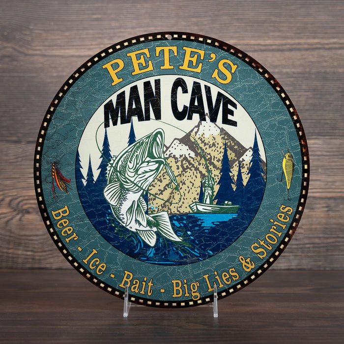 Personalized Man Cave Fishing 14" Round Metal Sign Garage Wall Decor 100140004001