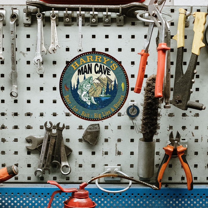 Personalized Man Cave Fishing 14" Round Metal Sign Garage Wall Decor 100140004001