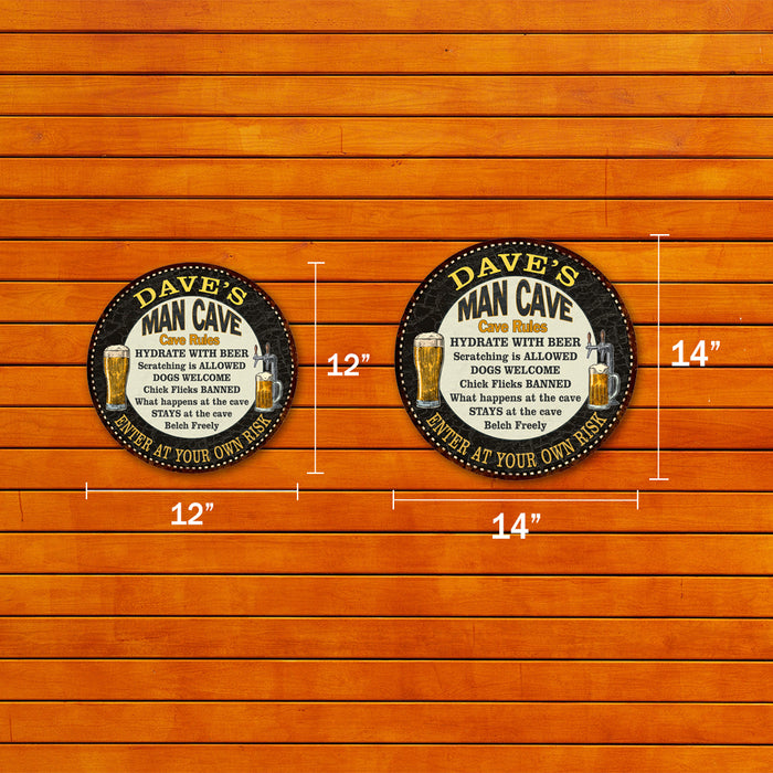 Personalized Man Cave Rules 14" Round Metal Sign Garage Bar Decor 100140010001
