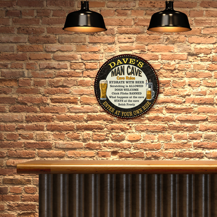 Personalized Man Cave Rules 14" Round Metal Sign Garage Bar Decor 100140010001