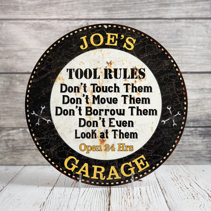 Personalized Garage Rules 14" Round Metal Sign Garage Bar Wall Decor 100140013001