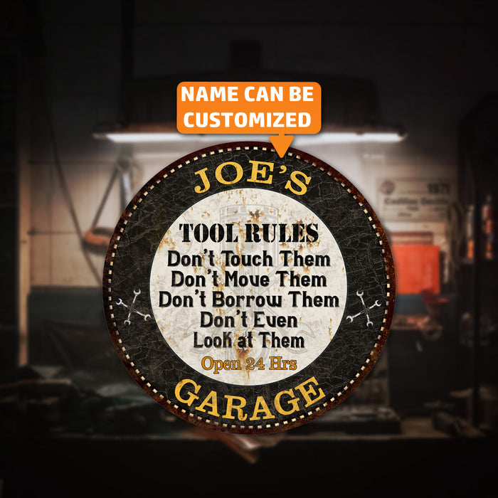 Personalized Garage Rules 14" Round Metal Sign Garage Bar Wall Decor 100140013001