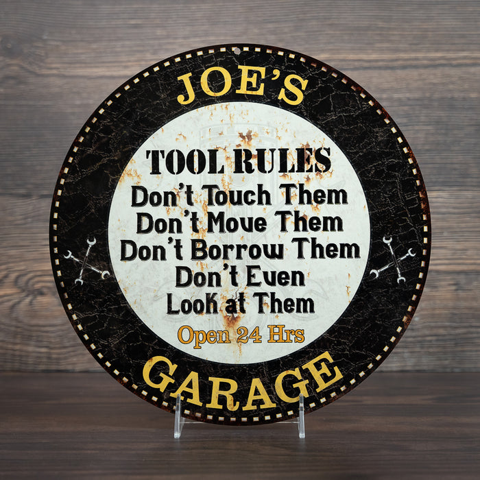 Personalized Garage Rules 14" Round Metal Sign Garage Bar Wall Decor 100140013001