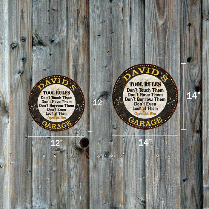 Personalized Garage Rules 14" Round Metal Sign Garage Bar Wall Decor 100140013001