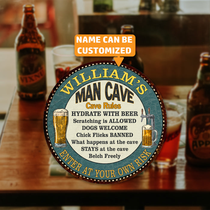 Personalized Garage Rules 14" Round Metal Sign Garage Bar Wall Decor 100140014001