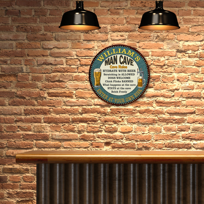 Personalized Garage Rules 14" Round Metal Sign Garage Bar Wall Decor 100140014001