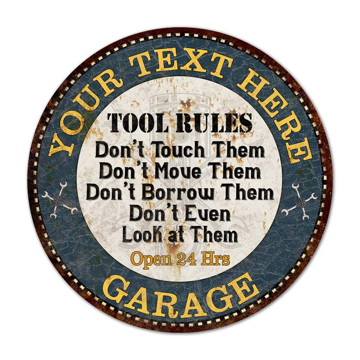 Personalized Garage Rules 14" Round Metal Sign Garage Bar Wall Decor 100140015001