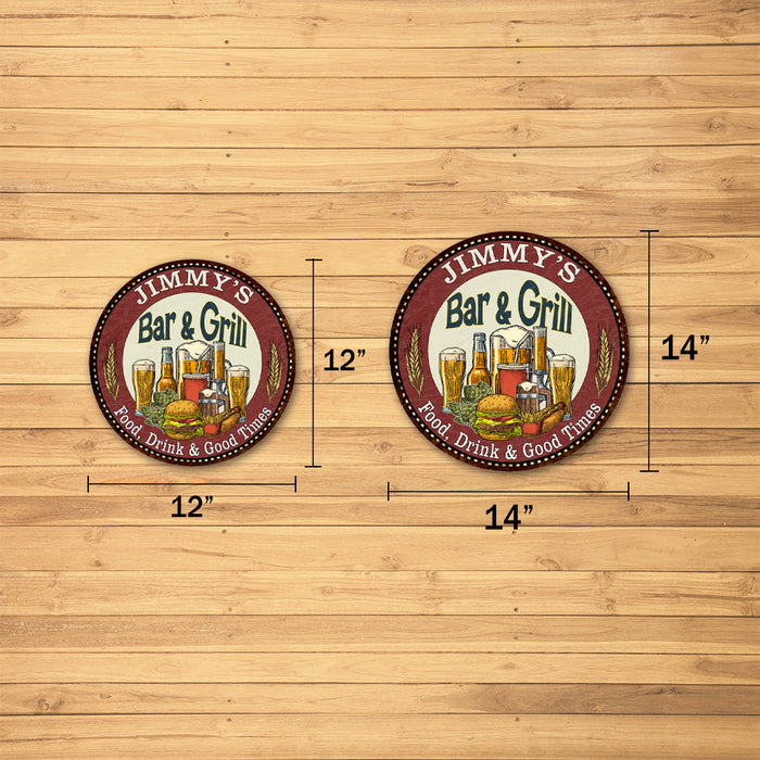 Personalized Bar and Grill 14" Round Metal Sign Kitchen Wall Decor 100140020001