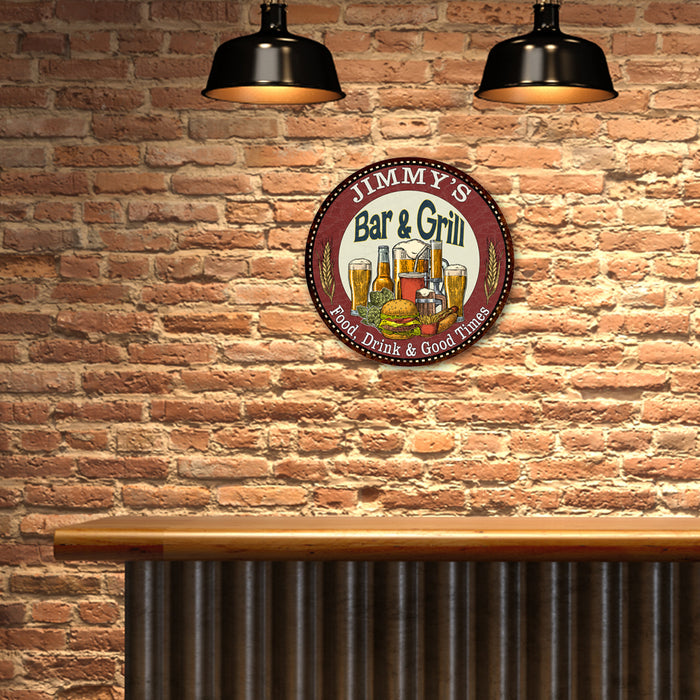 Personalized Bar and Grill 14" Round Metal Sign Kitchen Wall Decor 100140020001