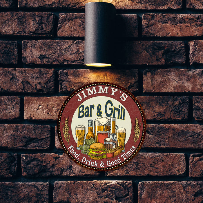 Personalized Bar and Grill 14" Round Metal Sign Kitchen Wall Decor 100140020001