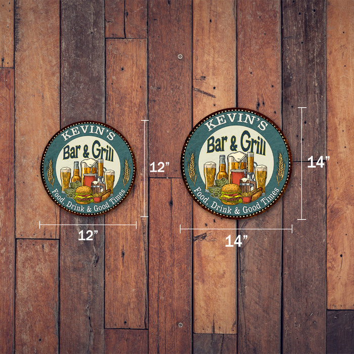 Personalized Bar and Grill 14" Round Metal Sign Kitchen Wall Decor 100140023001