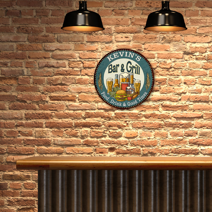 Personalized Bar and Grill 14" Round Metal Sign Kitchen Wall Decor 100140023001