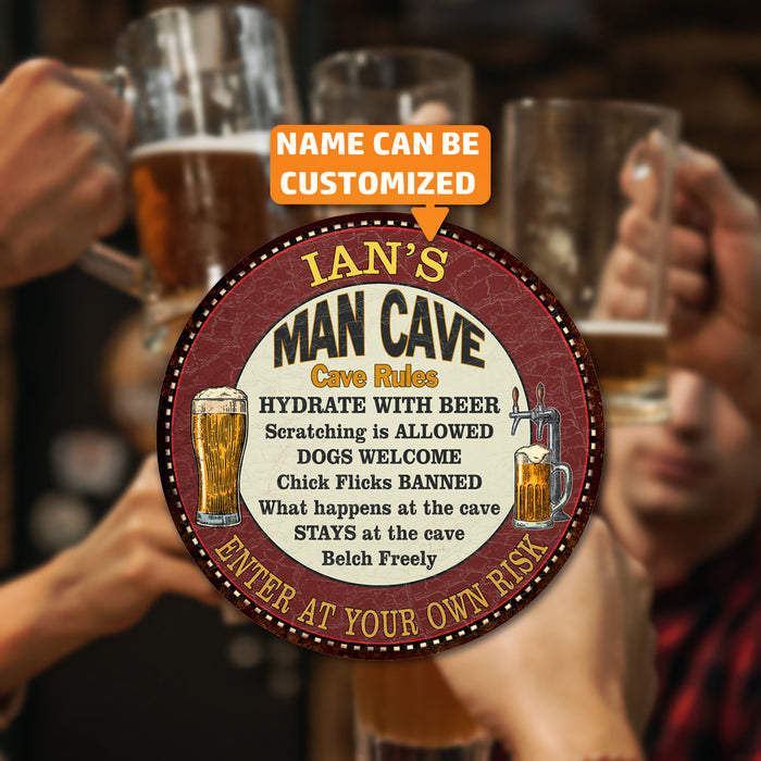Personalized Man Cave 14" Round Red Metal Sign Chic Home Wall Decor 100140028001