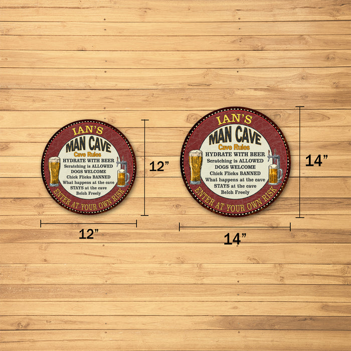 Personalized Man Cave 14" Round Red Metal Sign Chic Home Wall Decor 100140028001