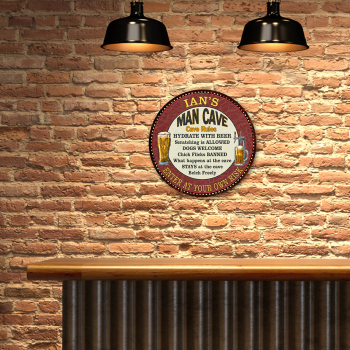 Personalized Man Cave 14" Round Red Metal Sign Chic Home Wall Decor 100140028001