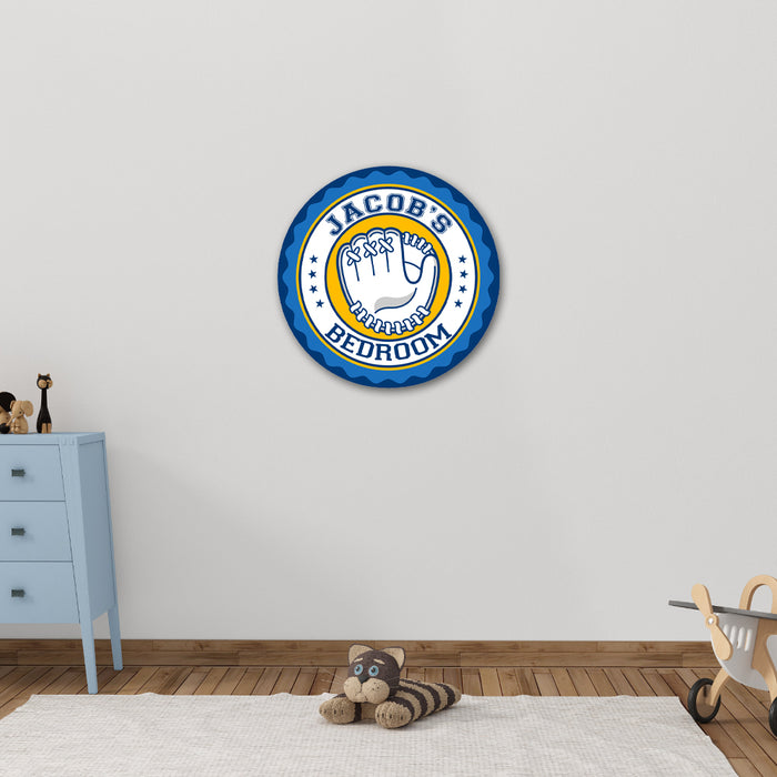 Personalized Baseball Glove Bedroom 14" Round Metal Sign Boys Room 100140029001