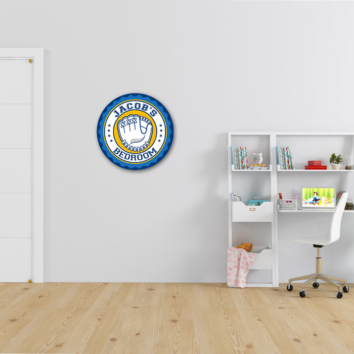 Personalized Baseball Glove Bedroom 14" Round Metal Sign Boys Room 100140029001