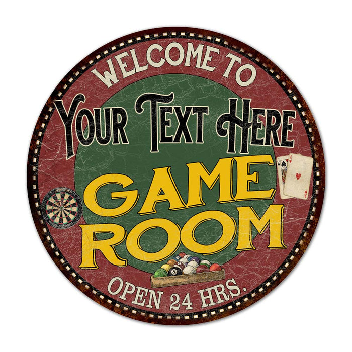 Personalized Game Room 14" Round Metal Sign Bar Red Wall Decor 100140032001