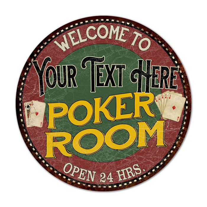Your Name Poker Room 14" Round Metal Sign Bar Wall Decor 100140034001