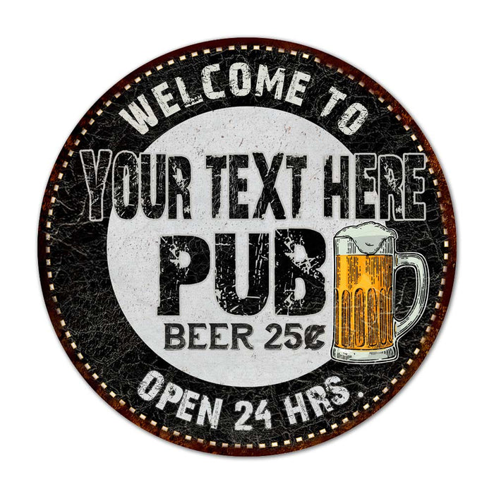 Personalized Pub 14" Round Metal Sign Beer Bar Black Wall Decor Gift 100140039001