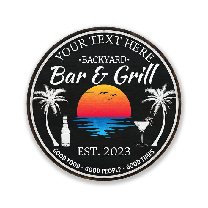 Personalized Backyard Bar & Grill Sign Tropical Decor Pool Porch 100140050007